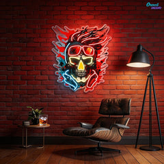 Vision of the Undead: Neon Skull & Glasses Neon Sign Light Artwork