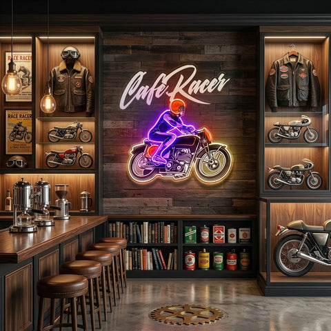 Cafe Racer Custom Motorcycles Maniac LED Neon Sign Light Pop Art