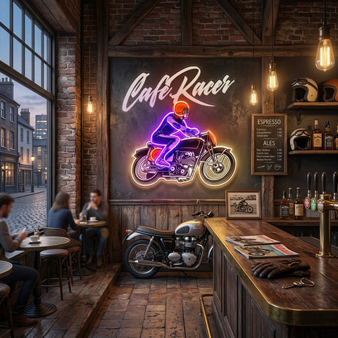 Cafe Racer Custom Motorcycles Maniac LED Neon Sign Light Pop Art