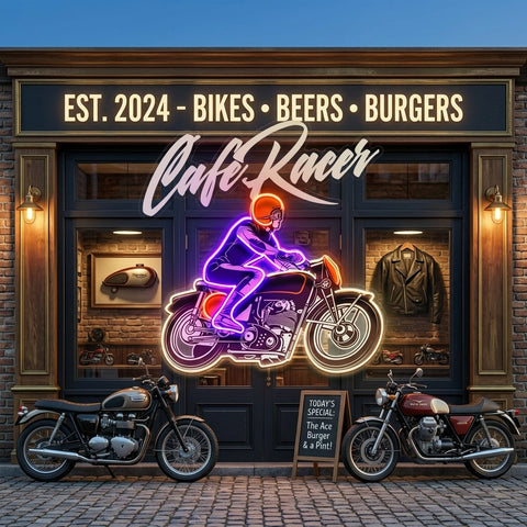 Cafe Racer Custom Motorcycles Maniac LED Neon Sign Light Pop Art