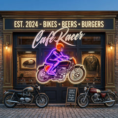 Cafe Racer Custom Motorcycles Maniac LED Neon Sign Light Pop Art