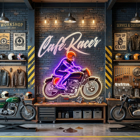 Cafe Racer Custom Motorcycles Maniac LED Neon Sign Light Pop Art
