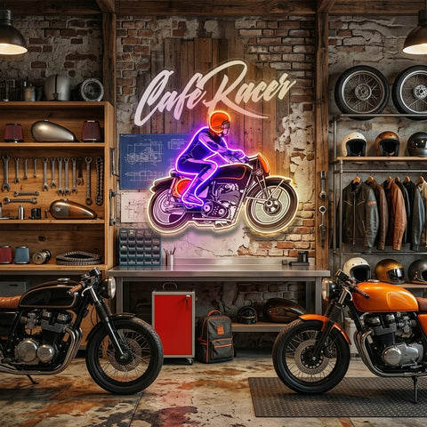 Cafe Racer Custom Motorcycles Maniac LED Neon Sign Light Pop Art