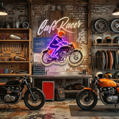 Cafe Racer Custom Motorcycles Maniac LED Neon Sign Light Pop Art