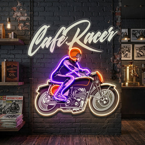 Cafe Racer Custom Motorcycles Maniac LED Neon Sign Light Pop Art