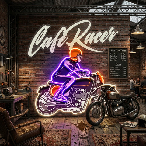 Cafe Racer Custom Motorcycles Maniac LED Neon Sign Light Pop Art