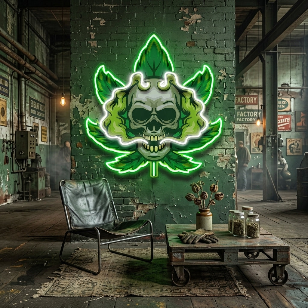 Cannabis Skull LED Neon Sign Light Pop Art