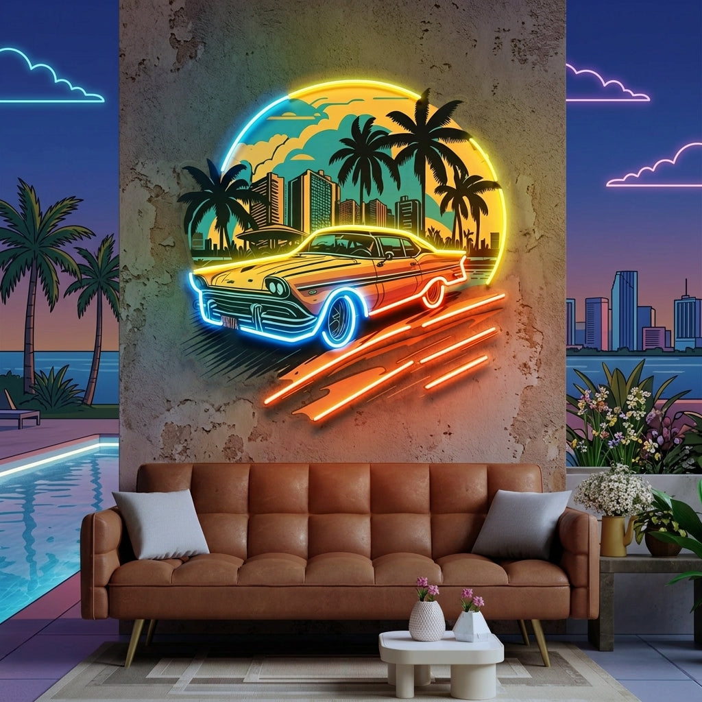 Car The Sunset LED Neon Sign Light Pop Art