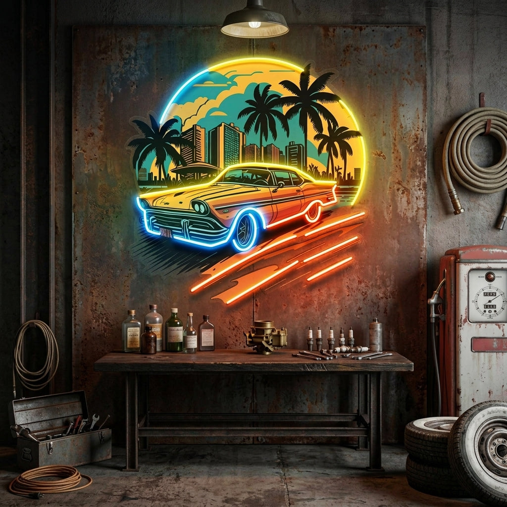 Car The Sunset LED Neon Sign Light Pop Art