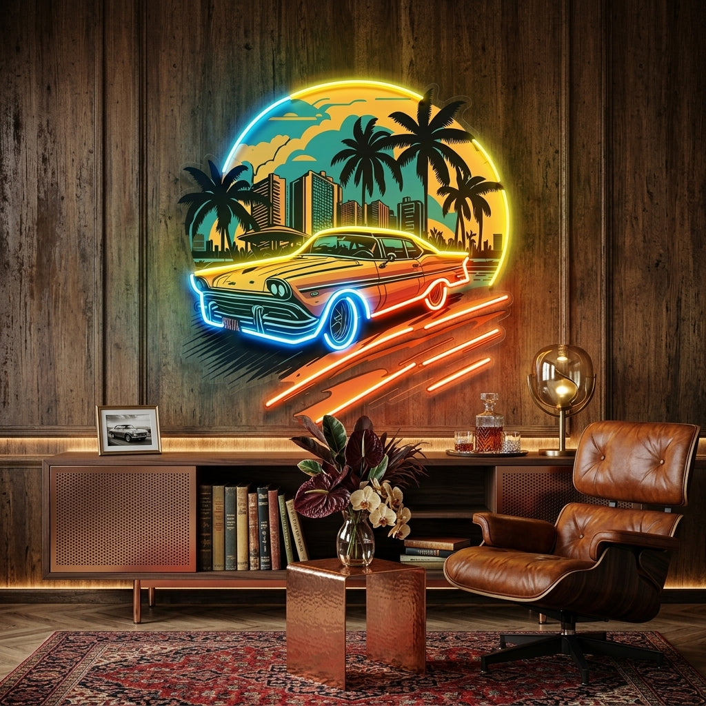 Car The Sunset LED Neon Sign Light Pop Art