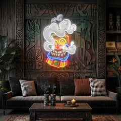 Cartoon Happy Smoking Tiki Mask Artwork Led Neon Sign Light