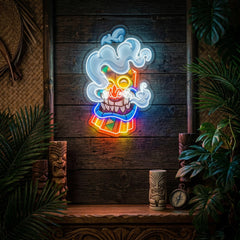 Cartoon Happy Smoking Tiki Mask Artwork Led Neon Sign Light