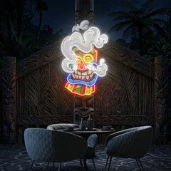 Cartoon Happy Smoking Tiki Mask Artwork Led Neon Sign Light