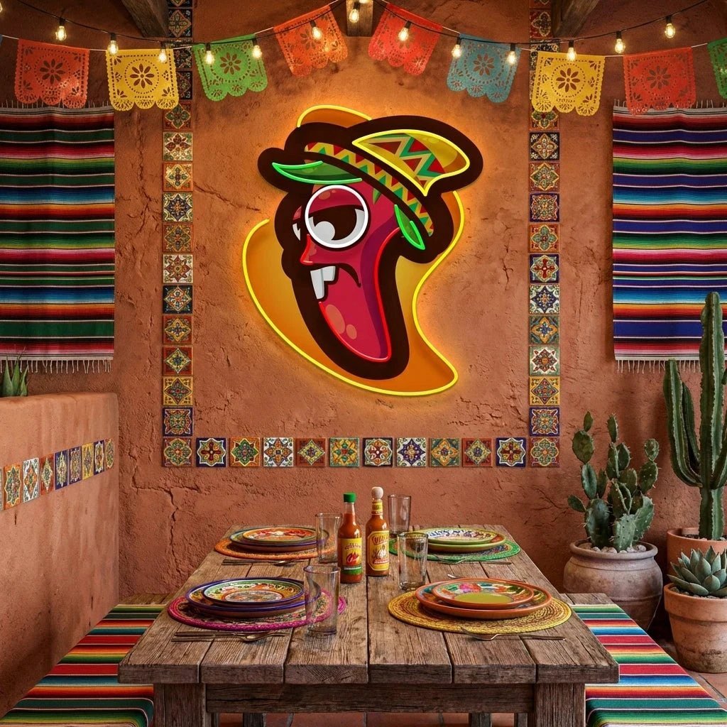 Cartoon Mexican Chili Peppers Artwork Led Neon Sign Light