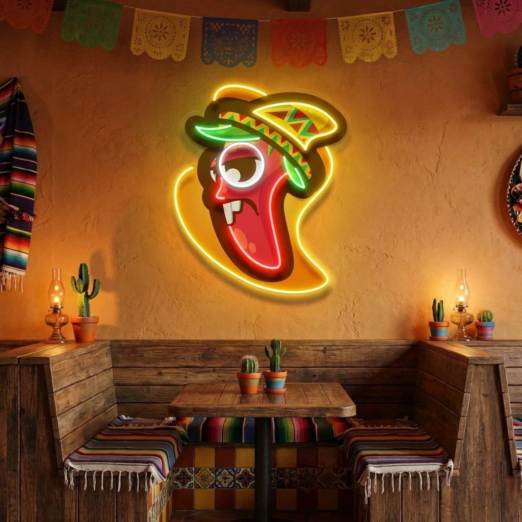 Cartoon Mexican Chili Peppers Artwork Led Neon Sign Light