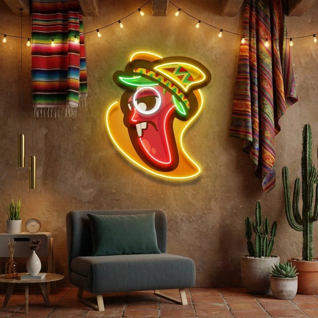 Cartoon Mexican Chili Peppers Artwork Led Neon Sign Light