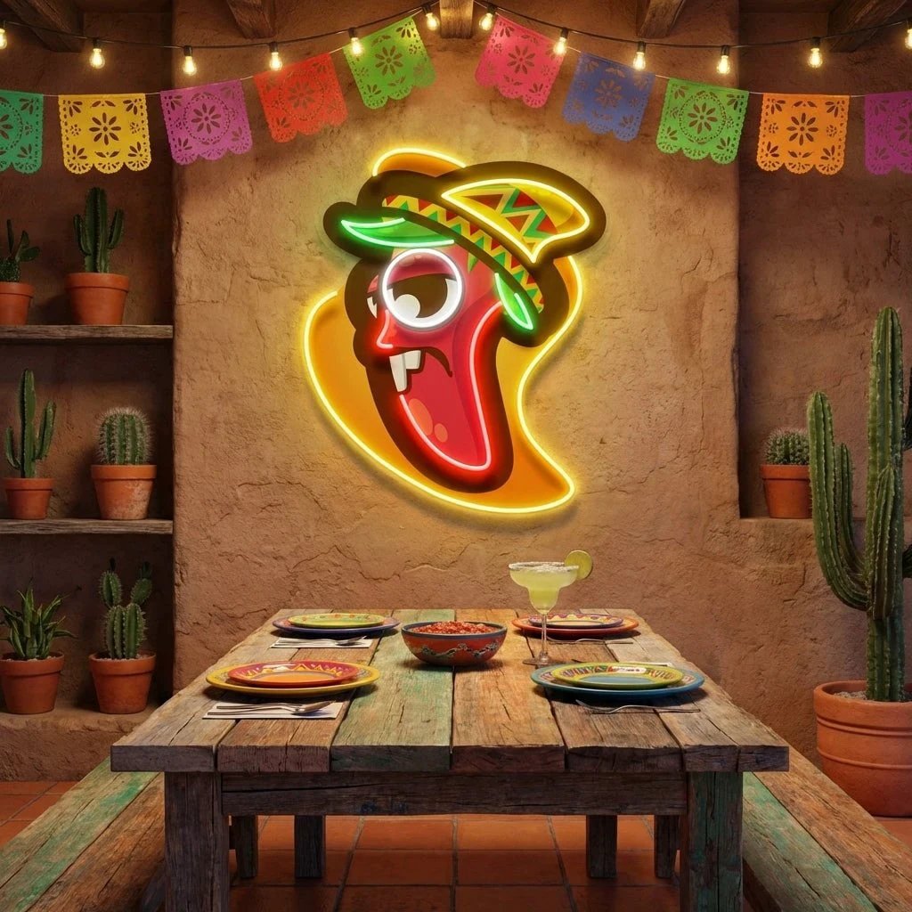 Cartoon Mexican Chili Peppers Artwork Led Neon Sign Light