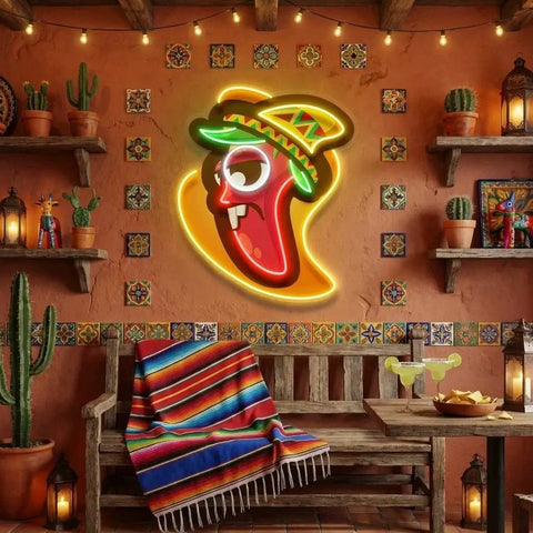 Cartoon Mexican Chili Peppers Artwork Led Neon Sign Light