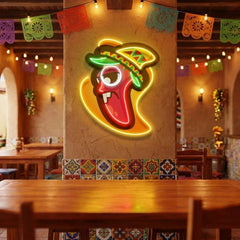 Cartoon Mexican Chili Peppers Artwork Led Neon Sign Light