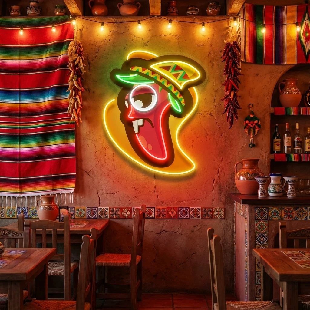 Cartoon Mexican Chili Peppers Artwork Led Neon Sign Light