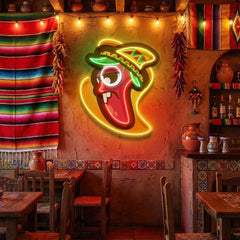Cartoon Mexican Chili Peppers Artwork Led Neon Sign Light