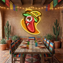 Cartoon Mexican Chili Peppers Artwork Led Neon Sign Light