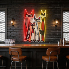 Cat Family In Abstract Art LED Neon Sign Light
