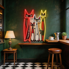 Cat Family In Abstract Art LED Neon Sign Light