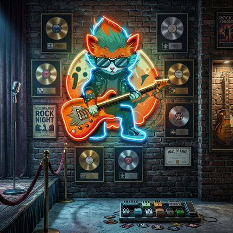 Cat Character With Guitar LED Neon Sign Light Pop Art
