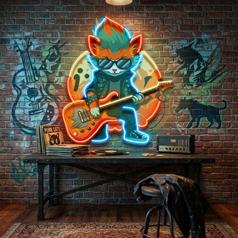 Cat Character With Guitar LED Neon Sign Light Pop Art