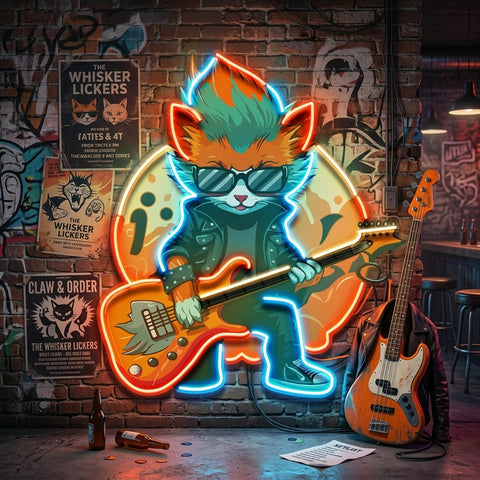 Cat Character With Guitar LED Neon Sign Light Pop Art