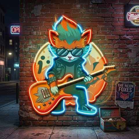 Cat Character With Guitar LED Neon Sign Light Pop Art