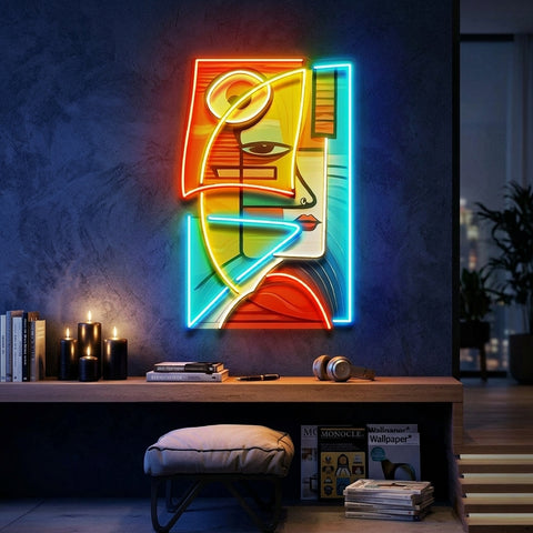 Charming Woman Face Abstract Art LED Neon Sign Light Pop Art