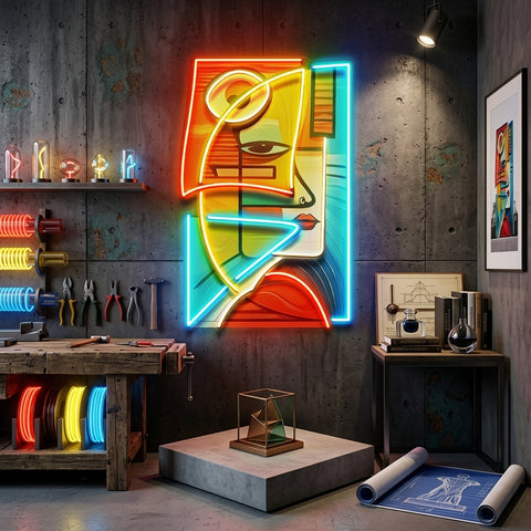 Charming Woman Face Abstract Art LED Neon Sign Light Pop Art