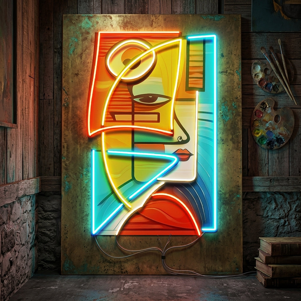 Charming Woman Face Abstract Art LED Neon Sign Light Pop Art