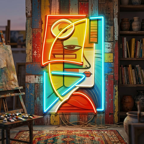 Charming Woman Face Abstract Art LED Neon Sign Light Pop Art