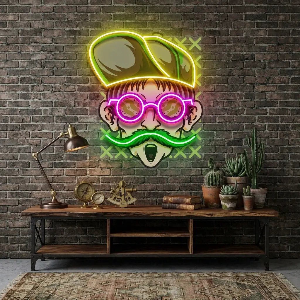 Chill Guy With Weed And Wear Glasses LED Neon Sign Light Pop Art