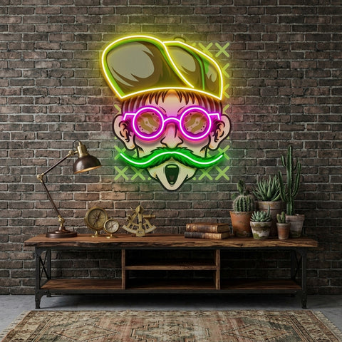 Chill Guy With Weed And Wear Glasses LED Neon Sign Light Pop Art