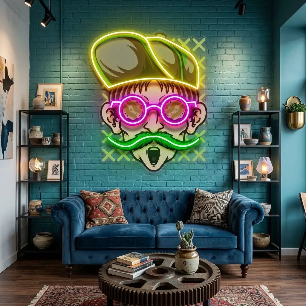 Chill Guy With Weed And Wear Glasses LED Neon Sign Light Pop Art