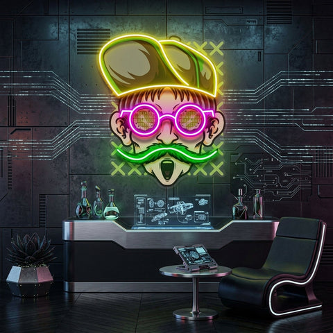 Chill Guy With Weed And Wear Glasses LED Neon Sign Light Pop Art