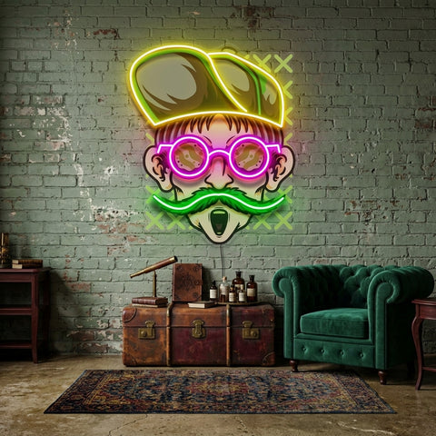 Chill Guy With Weed And Wear Glasses LED Neon Sign Light Pop Art