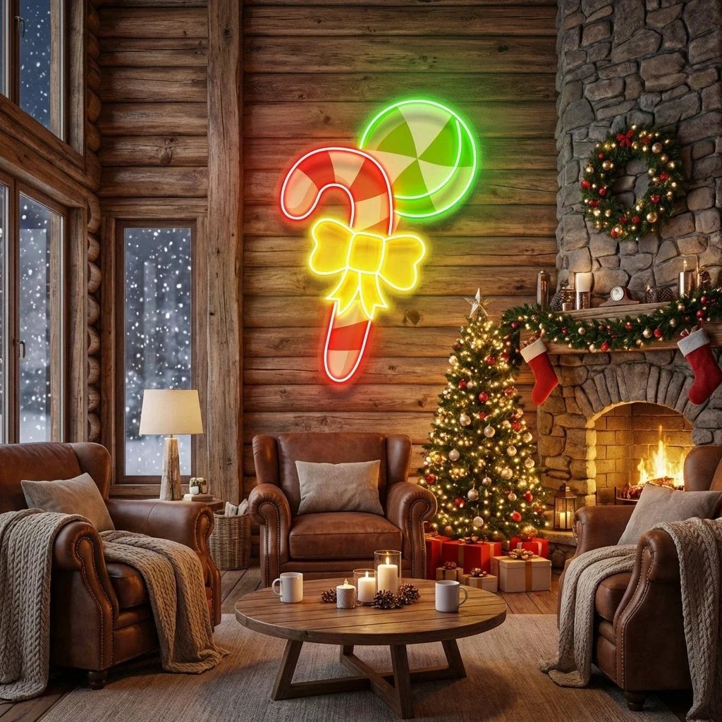 Christmas Candy Cane Led Neon Sign Light