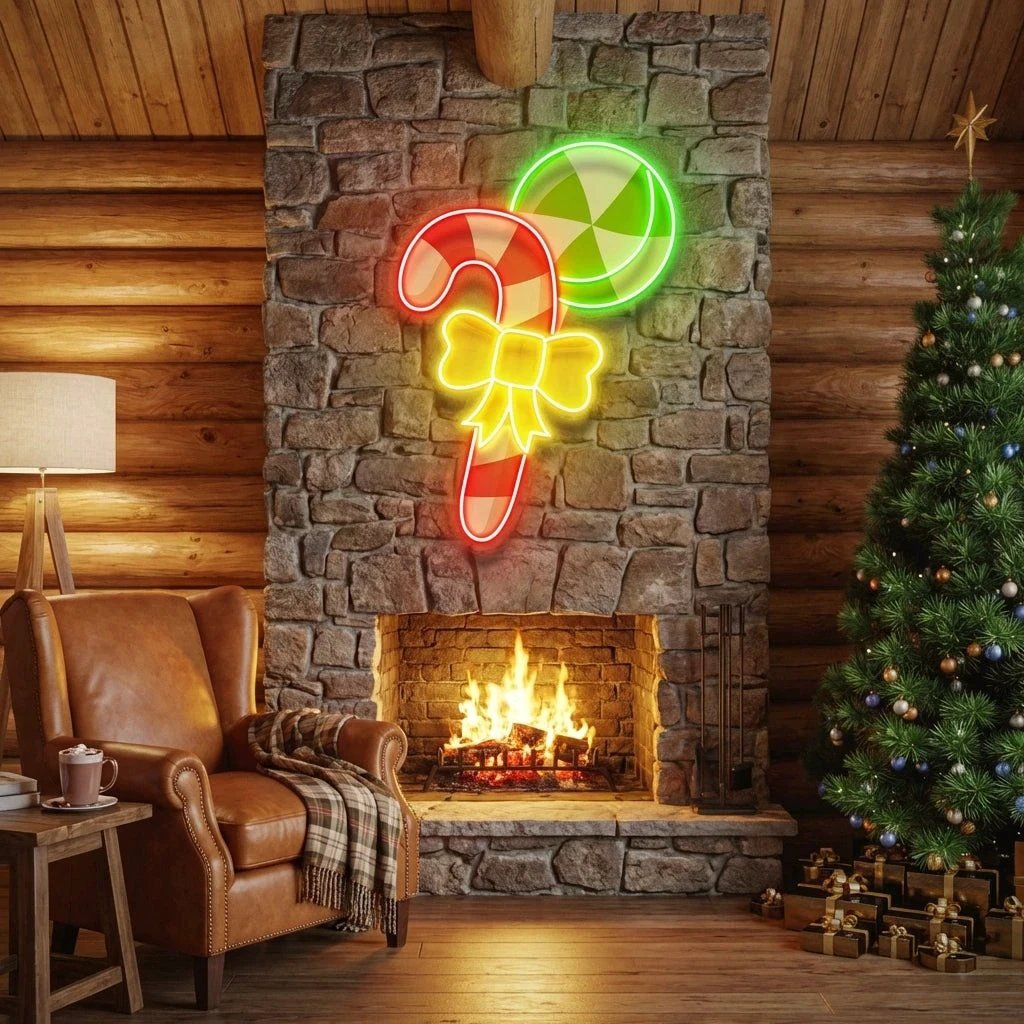 Christmas Candy Cane Led Neon Sign Light
