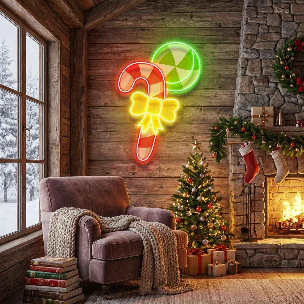 Christmas Candy Cane Led Neon Sign Light