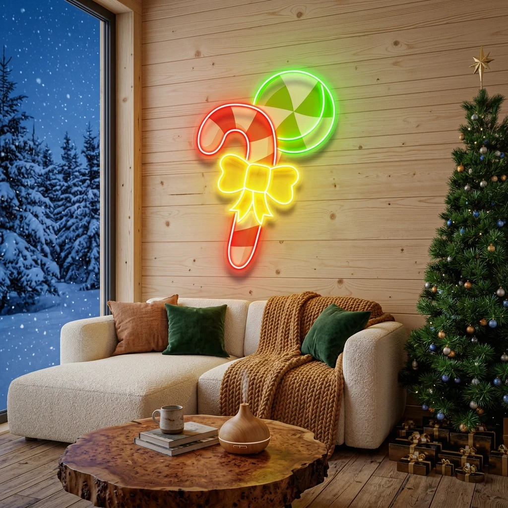Christmas Candy Cane Led Neon Sign Light