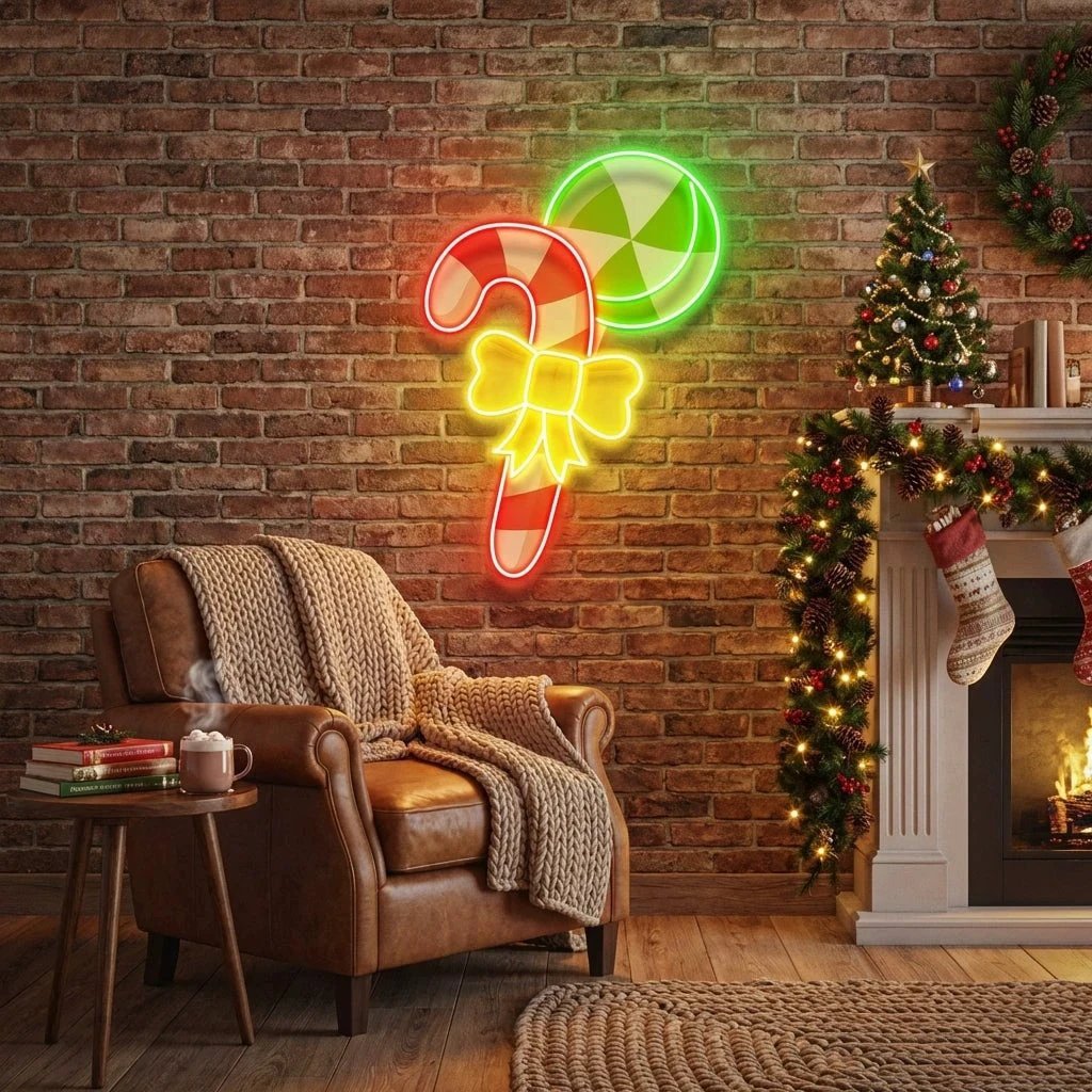 Christmas Candy Cane Led Neon Sign Light
