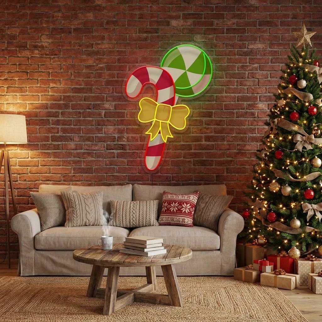 Christmas Candy Cane Led Neon Sign Light