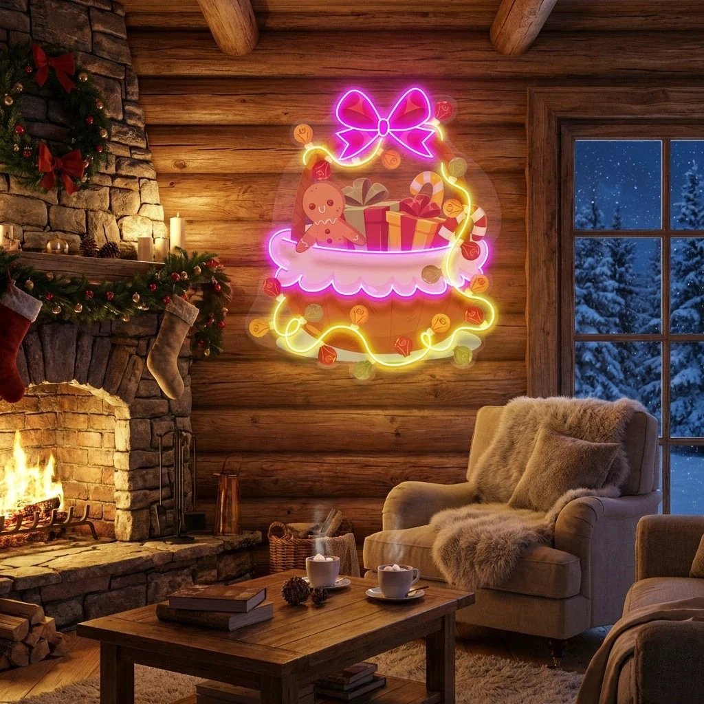 Christmas Gift Basket Led Neon Sign Light