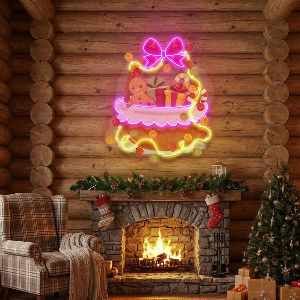 Christmas Gift Basket Led Neon Sign Light