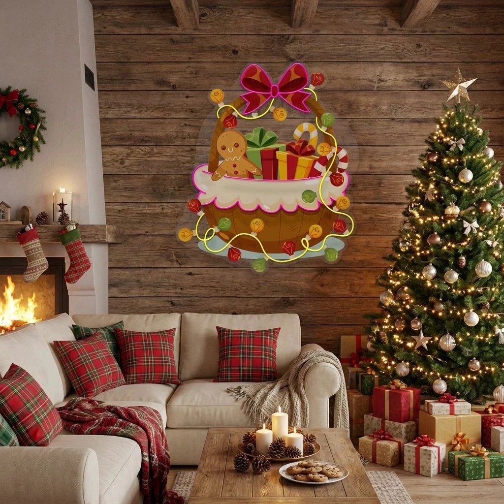 Christmas Gift Basket Led Neon Sign Light